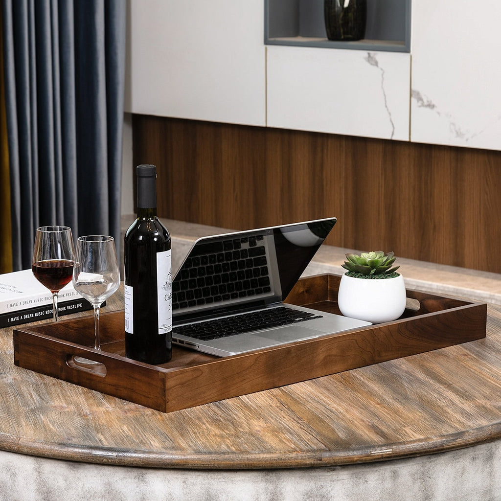 Plateau de service rectangulaire en bois de noyer noir KINWELL Plateau ottoman