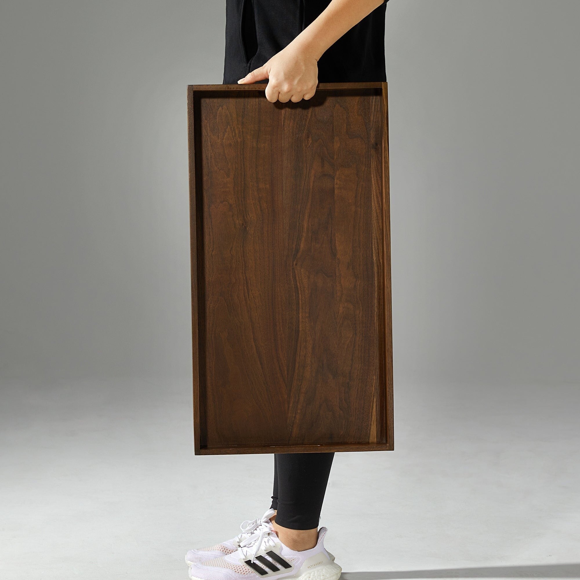 Plateau de service rectangulaire en bois de noyer noir KINWELL Plateau ottoman