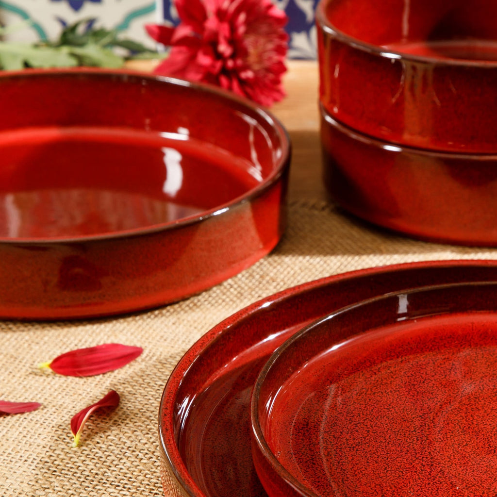 Service de table Bloomhouse Santorini Mist, 16 pièces, assiettes et bols doubles en terre cuite avec glaçure réactive