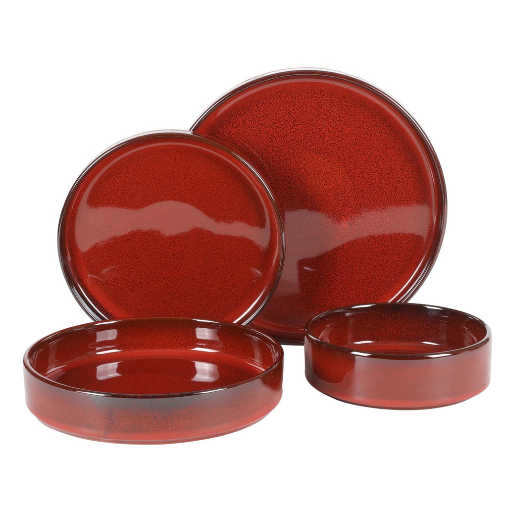 Service de table Bloomhouse Santorini Mist, 16 pièces, assiettes et bols doubles en terre cuite avec glaçure réactive