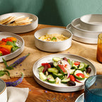 Service de table Bloomhouse Santorini Mist, 16 pièces, assiettes et bols doubles en terre cuite avec glaçure réactive