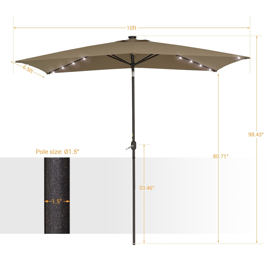 Bonosuki Parasol rectangulaire à LED 10 x 6,5 pieds pour patio, extérieur, marché, aluminium/acier, avec inclinaison et manivelle