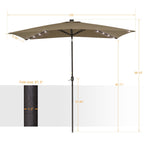 Bonosuki Parasol rectangulaire à LED 10 x 6,5 pieds pour patio, extérieur, marché, aluminium/acier, avec inclinaison et manivelle