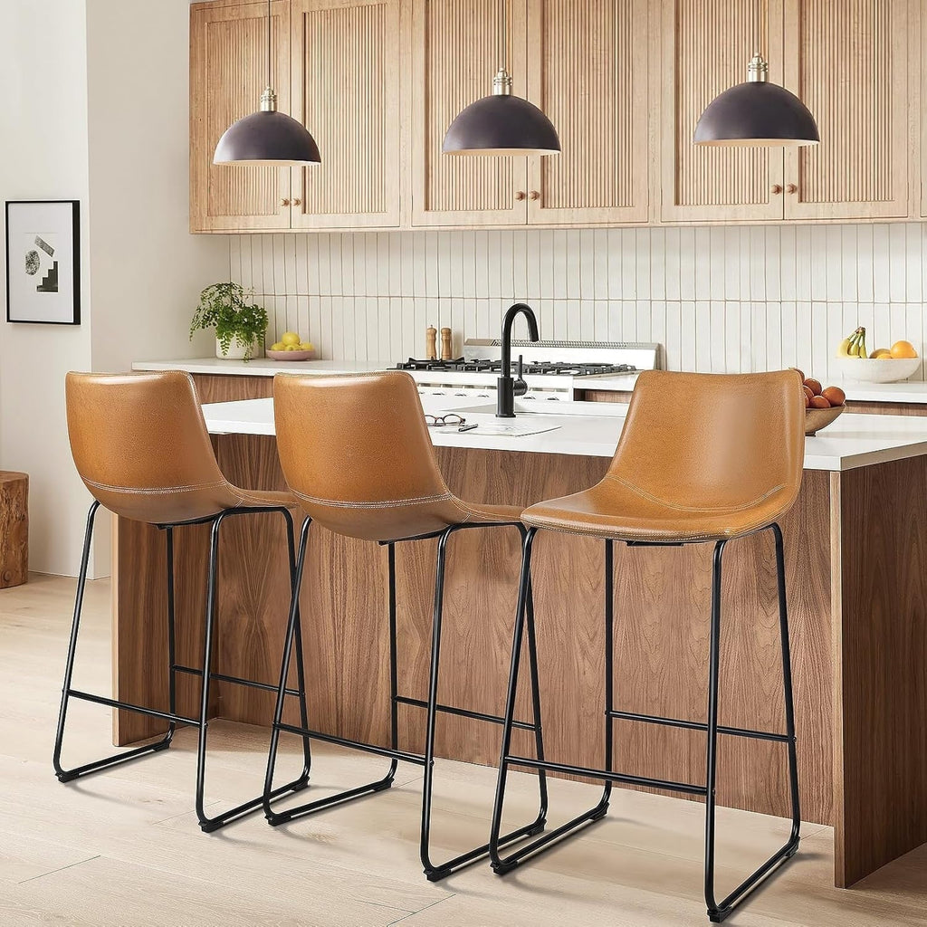 Tabourets de bar Bossin 18/26/30 pouces, tabourets de bar à hauteur de comptoir avec dossier, tabourets modernes en cuir PU, chaise de salle à manger avec repose-pieds