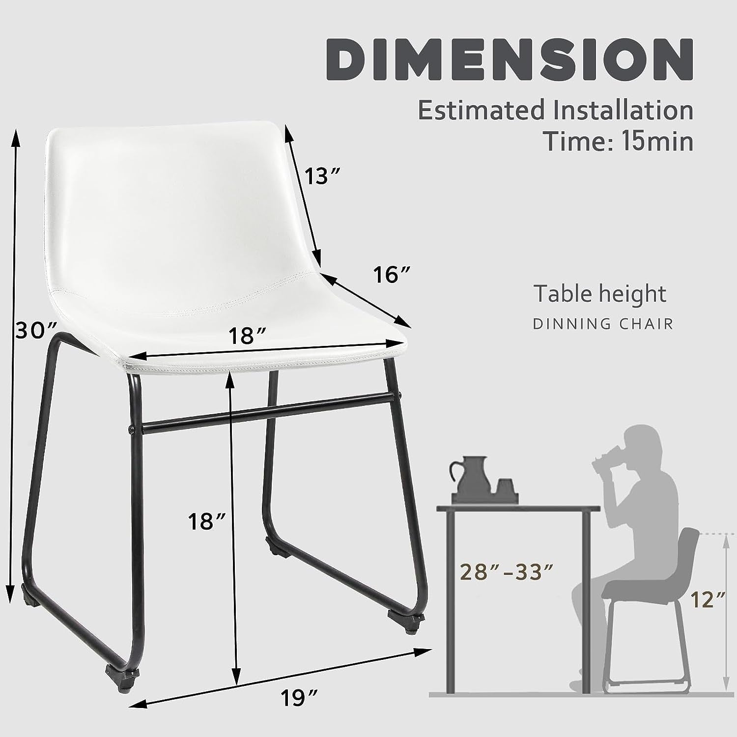 Tabourets de bar Bossin 18/26/30 pouces, tabourets de bar à hauteur de comptoir avec dossier, tabourets modernes en cuir PU, chaise de salle à manger avec repose-pieds