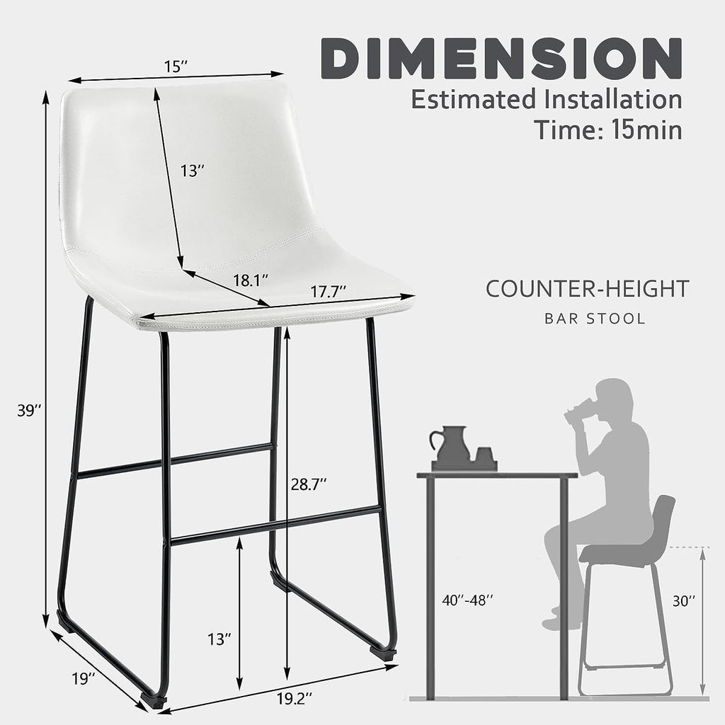 Tabourets de bar Bossin 18/26/30 pouces, tabourets de bar à hauteur de comptoir avec dossier, tabourets modernes en cuir PU, chaise de salle à manger avec repose-pieds