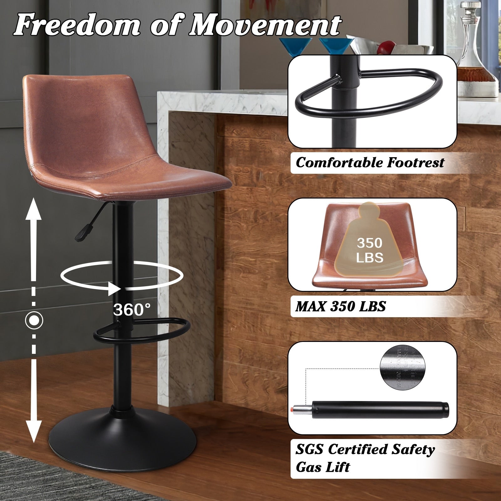 Tabourets de bar pivotants réglables Bossin avec dossier – Hauteur comptoir