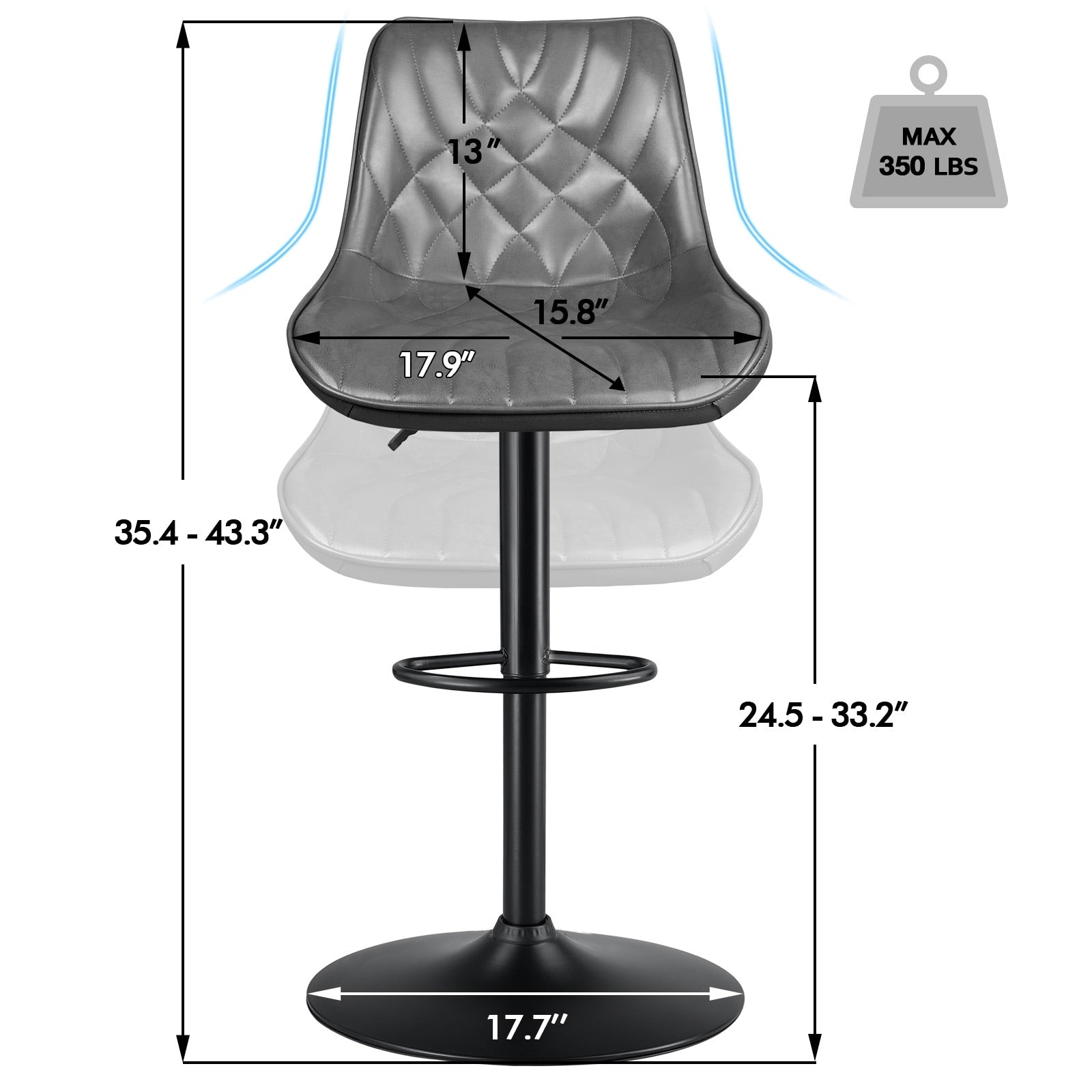 Tabourets de bar pivotants réglables Bossin avec dossier – Hauteur comptoir