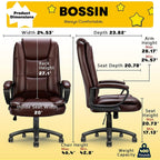 Chaise de bureau Bossin Big and Tall, chaise de direction à dossier haut, chaise de direction ergonomique réglable en cuir, 400 lb
