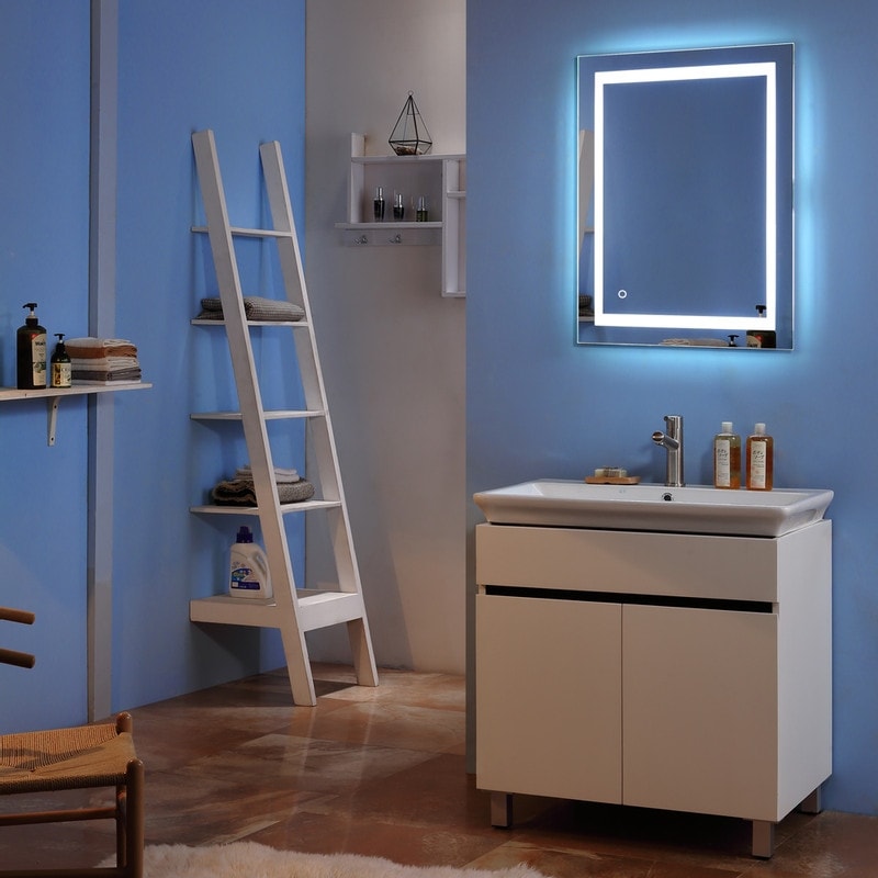 Miroir de salle de bain tactile à LED avec bande lumineuse intégrée Argent