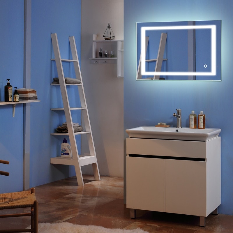 Miroir de salle de bain tactile à LED avec bande lumineuse intégrée Argent