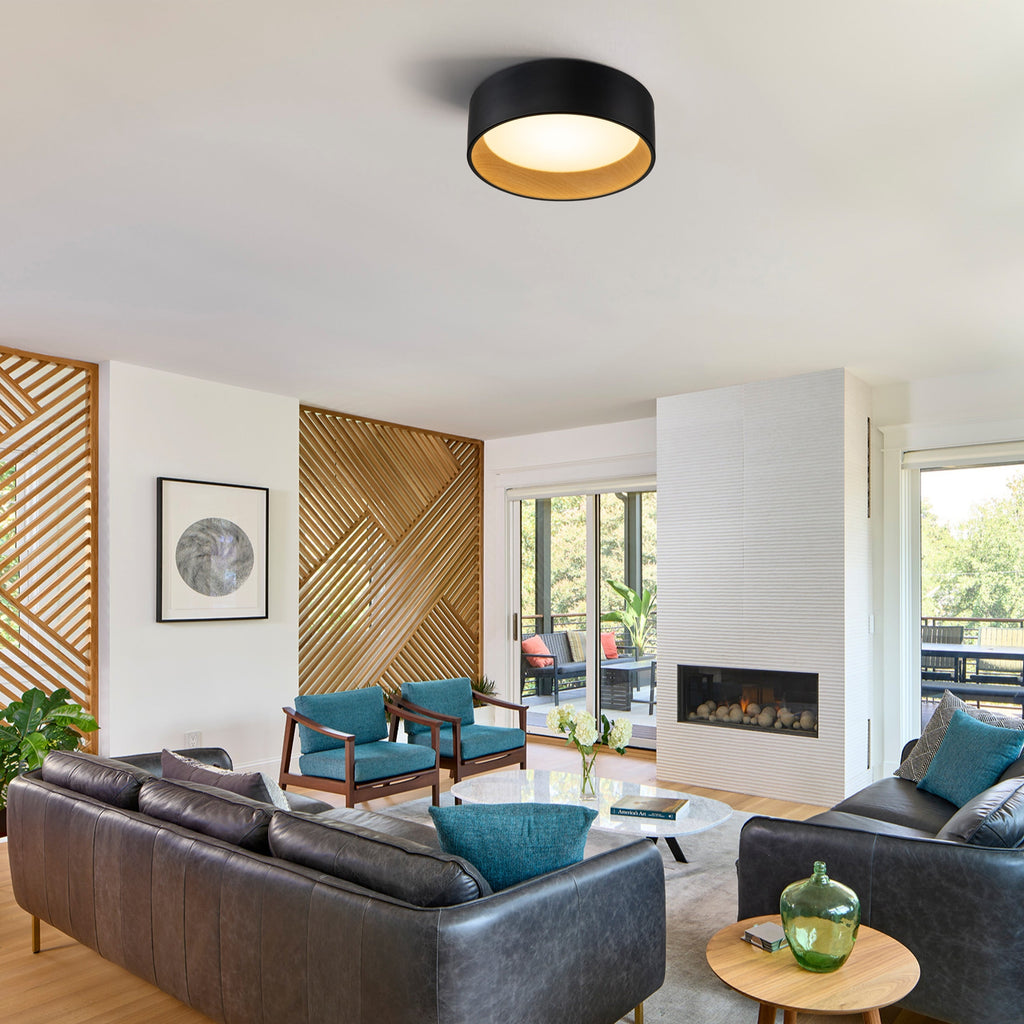 Plafonnier encastré à LED intégré C Cattleya noir et bois 3CCT