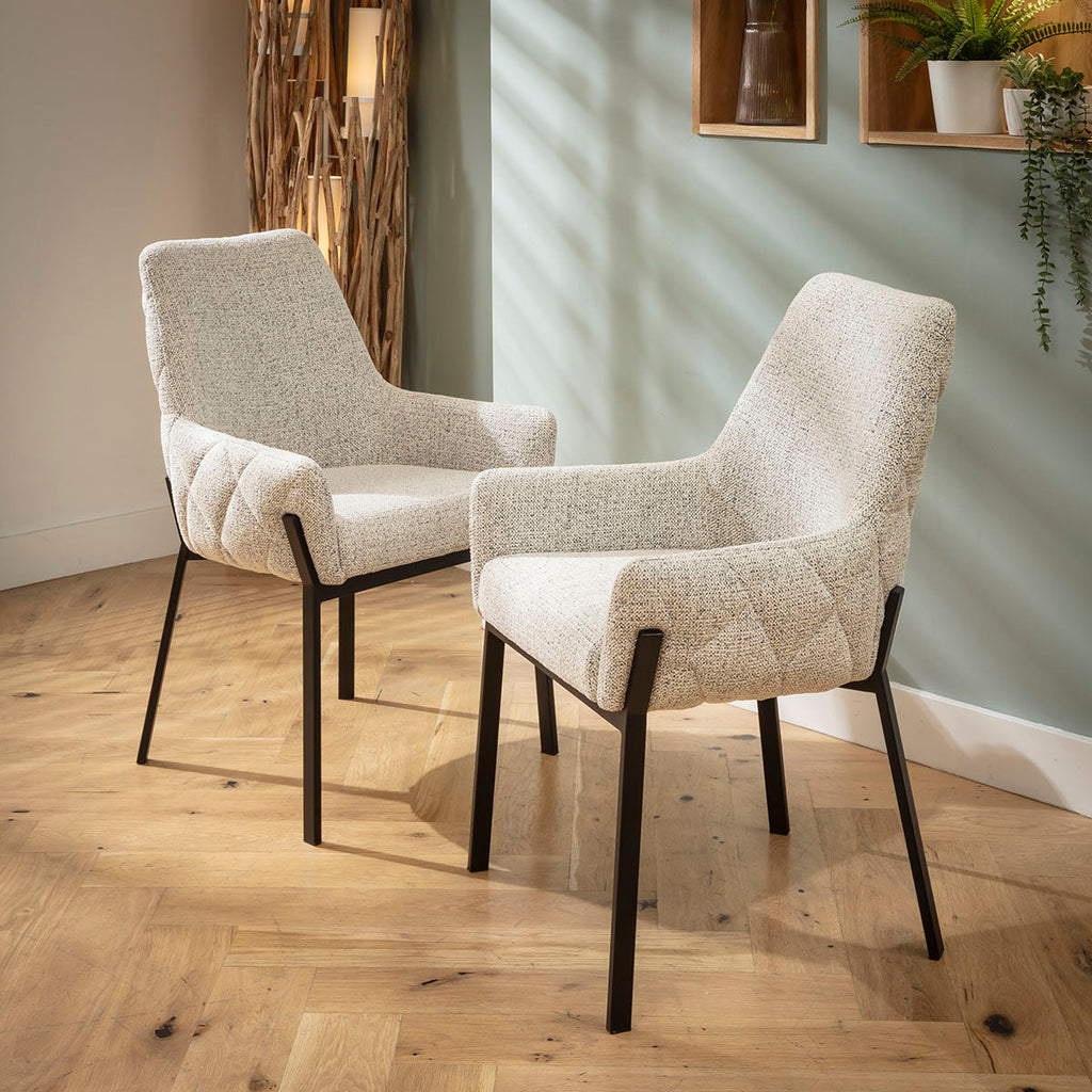 4 chaises de salle à manger Cora Modern Carver avec accoudoirs, revêtement en tissu tissé gris