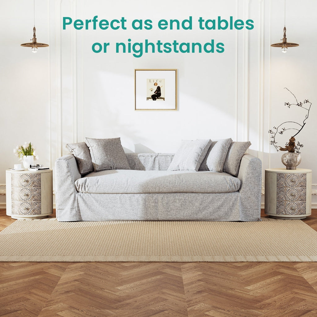 Table de chevet en bois massif marron vintage COSIEST avec tiroirs