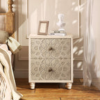 Table de chevet en bois massif marron vintage COSIEST avec tiroirs