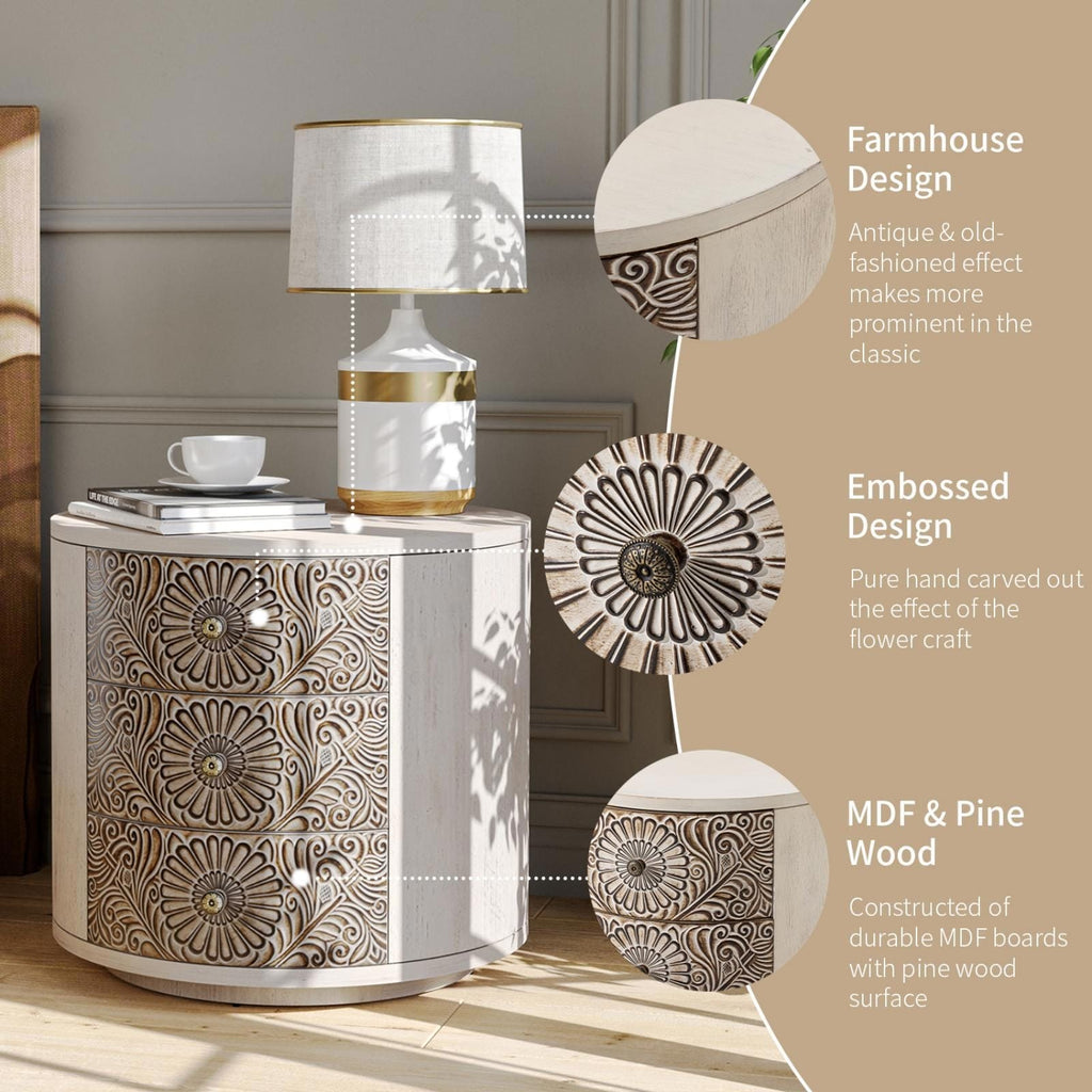 Table de chevet en bois massif marron vintage COSIEST avec tiroirs