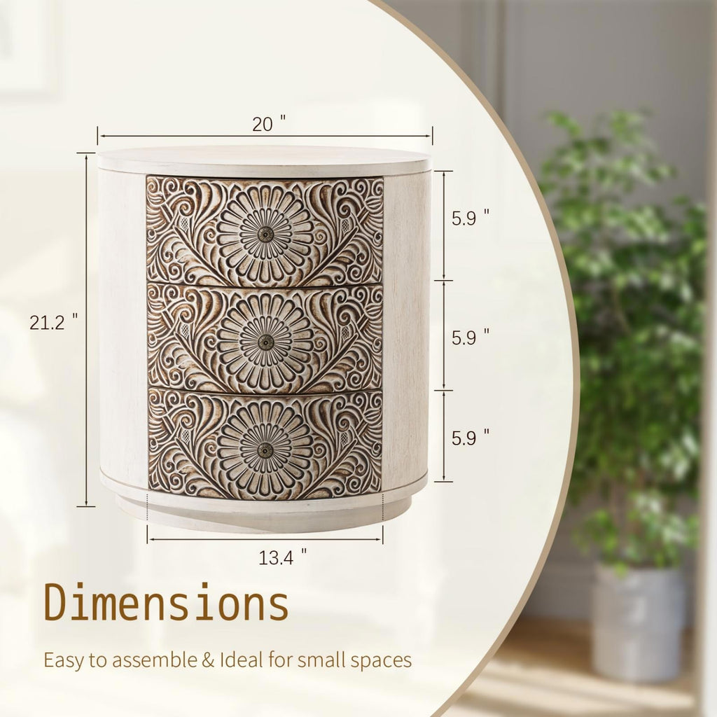 Table de chevet en bois massif marron vintage COSIEST avec tiroirs