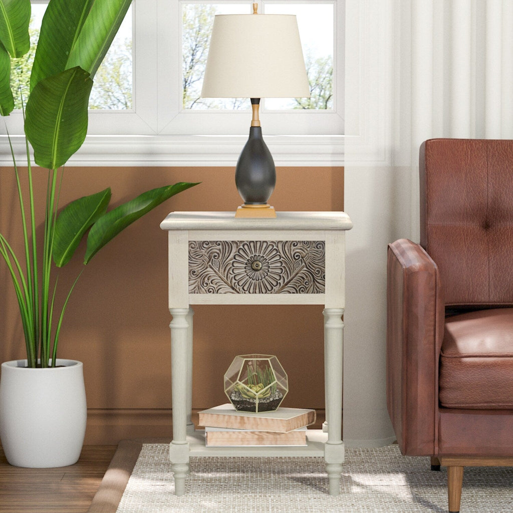 Table de chevet en bois massif marron vintage COSIEST avec tiroirs