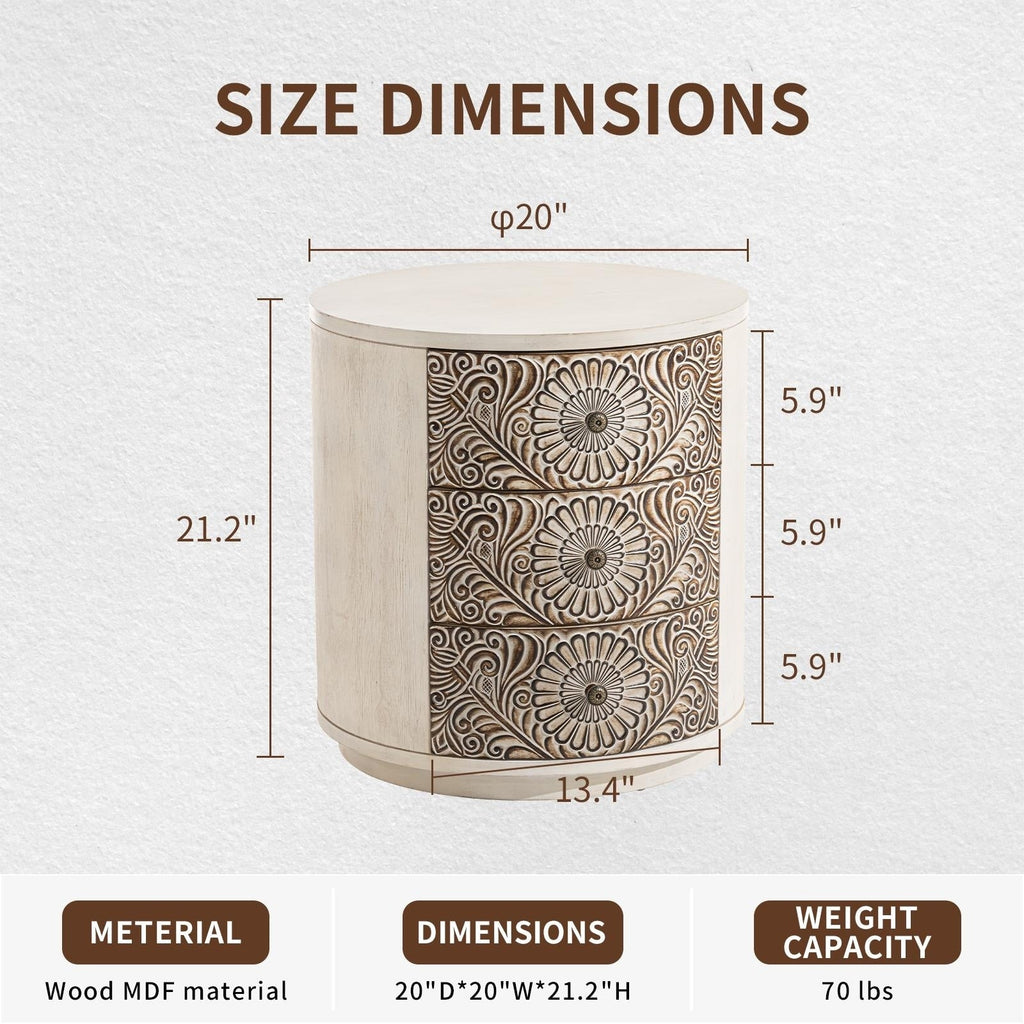 Table de chevet en bois massif marron vintage COSIEST avec tiroirs