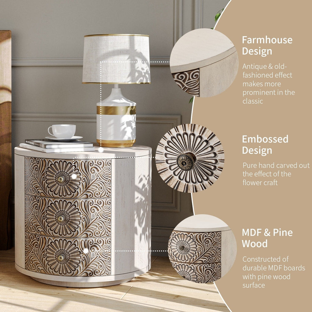 Table de chevet en bois massif marron vintage COSIEST avec tiroirs