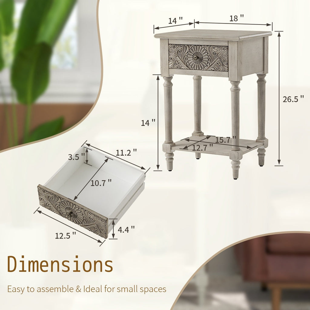 Table de chevet en bois massif marron vintage COSIEST avec tiroirs