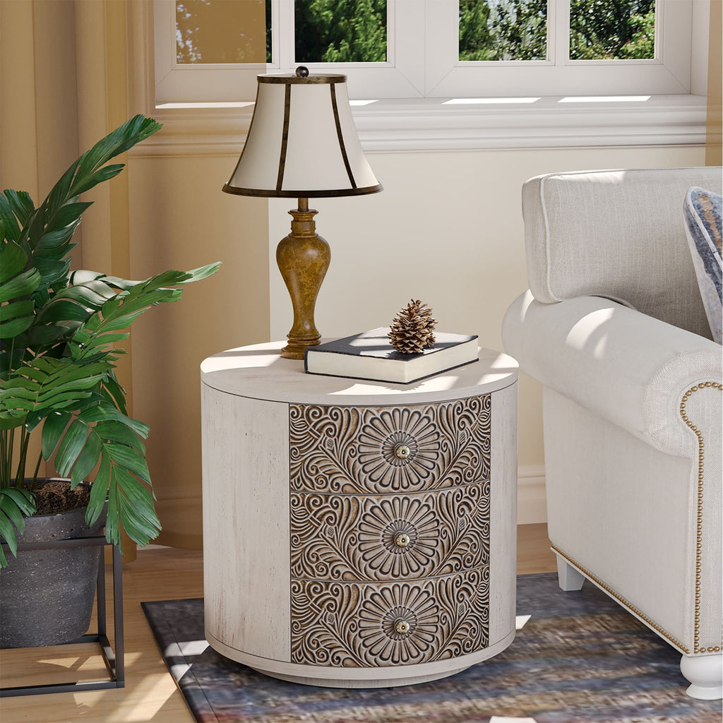 Table de chevet en bois massif marron vintage COSIEST avec tiroirs