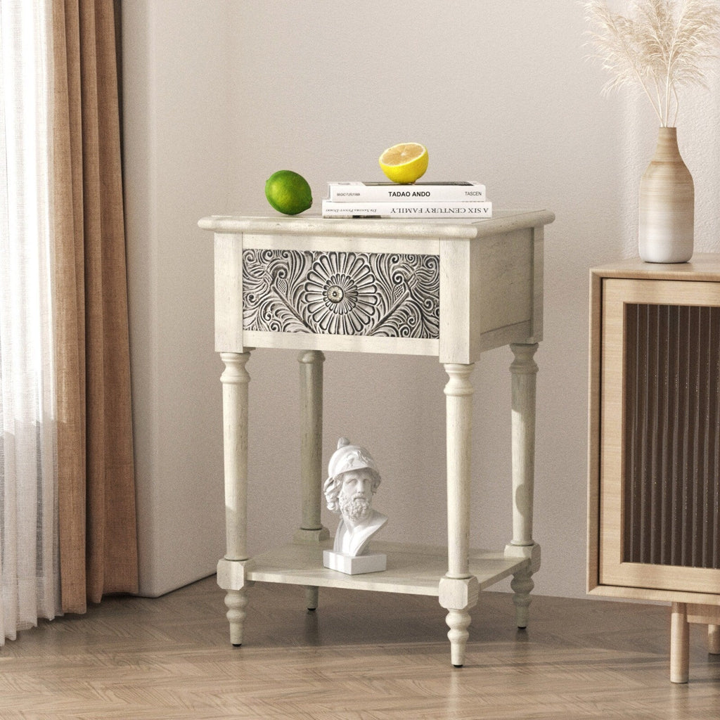 Table de chevet en bois massif marron vintage COSIEST avec tiroirs