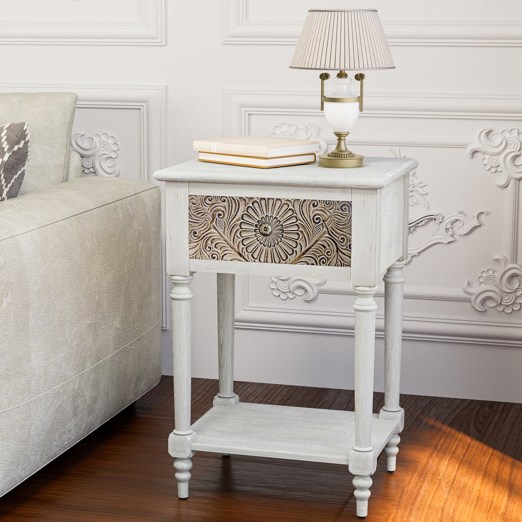 Table de chevet en bois massif marron vintage COSIEST avec tiroirs