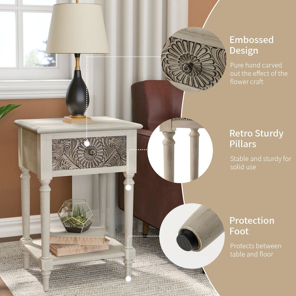 Table de chevet en bois massif marron vintage COSIEST avec tiroirs