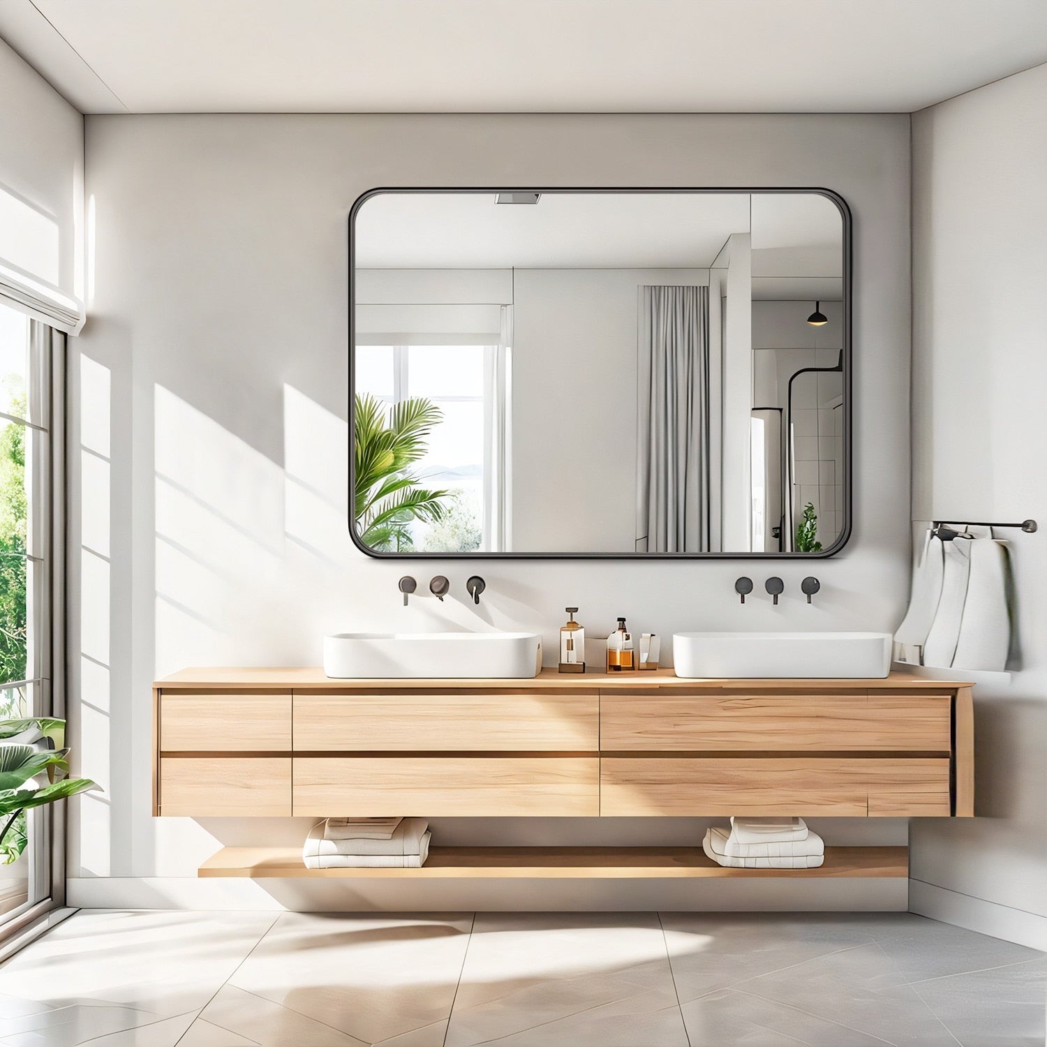 Miroirs de salle de bain pour mur au-dessus du lavabo, grand miroir mat, décoratif pour toilettes, style ferme, suspendu horizontalement ou verticalement