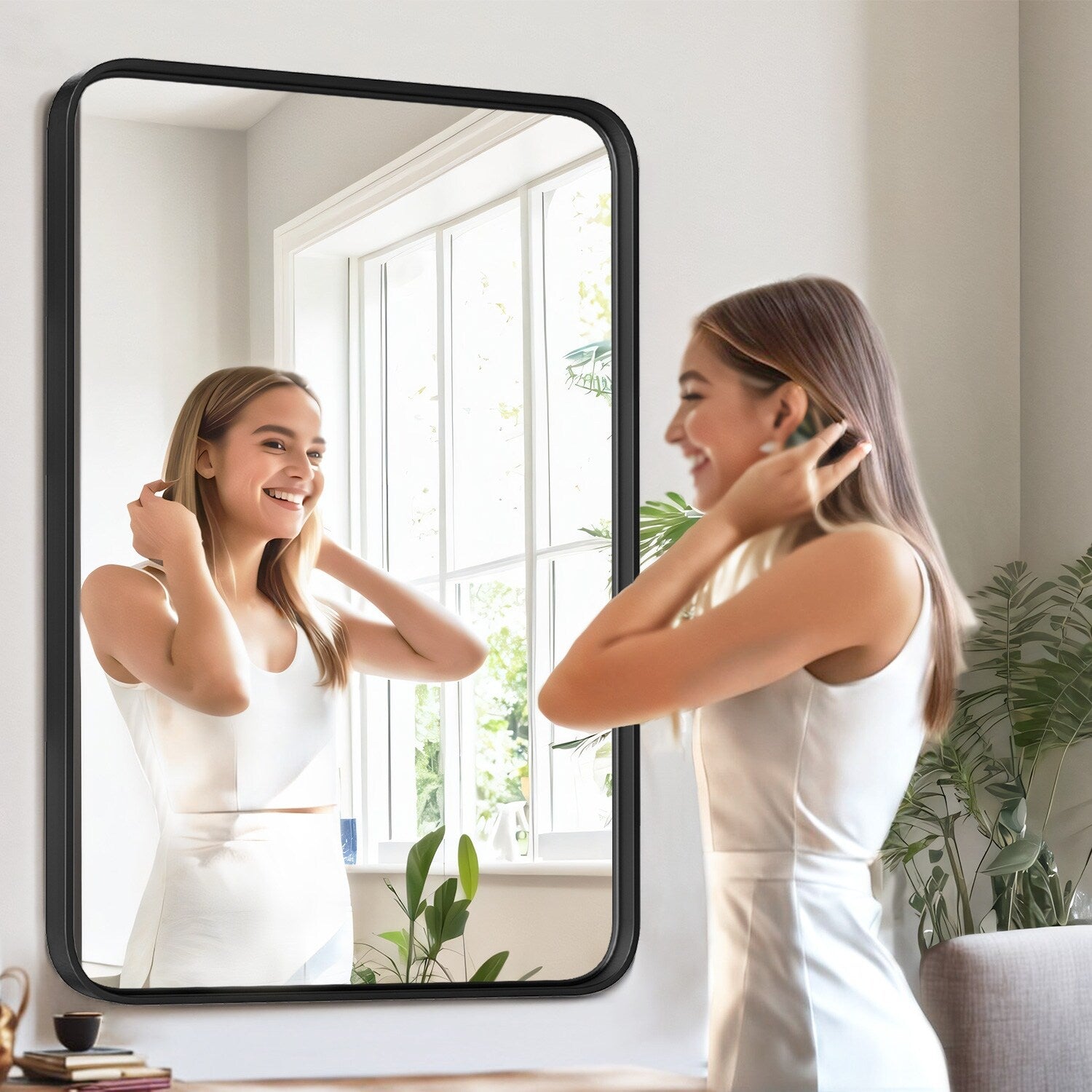 Miroirs de salle de bain pour mur au-dessus du lavabo, grand miroir mat, décoratif pour toilettes, style ferme, suspendu horizontalement ou verticalement