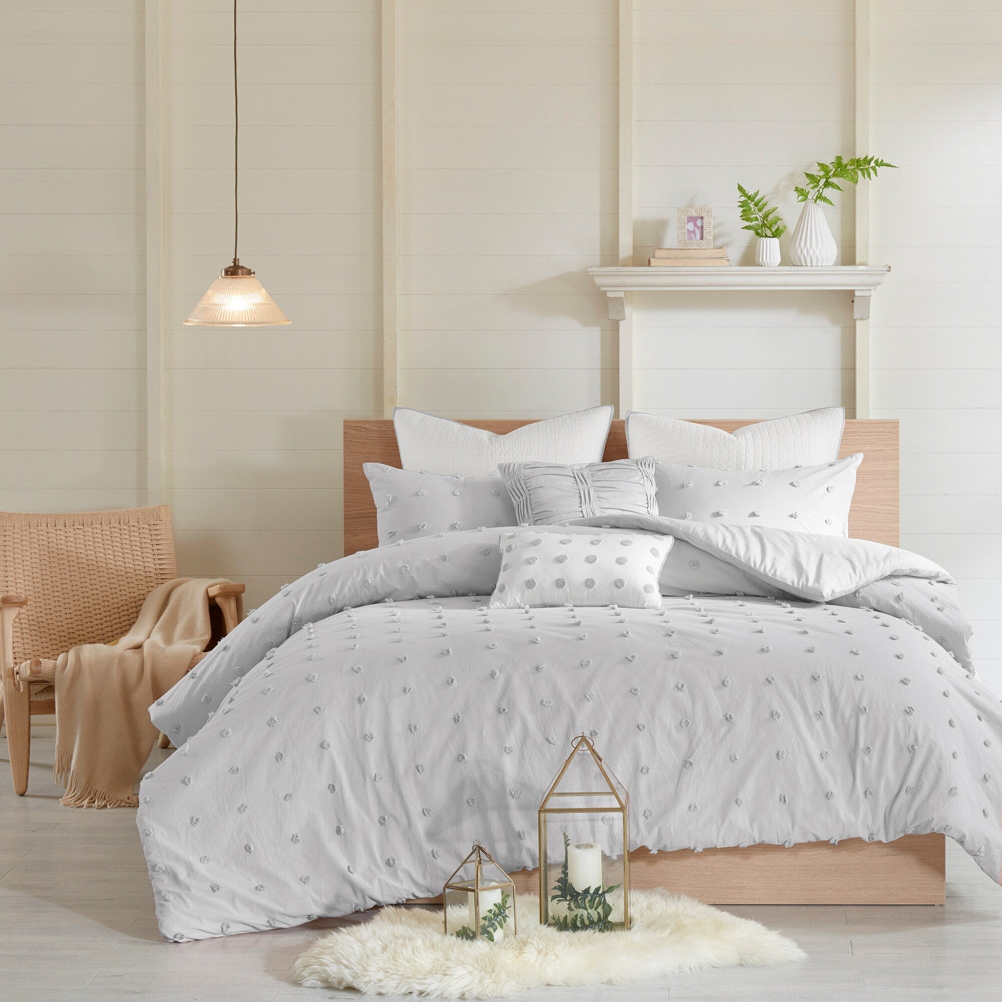 Parure de lit en jacquard de coton et maïs au design intelligent avec taies d'oreiller et coussins décoratifs