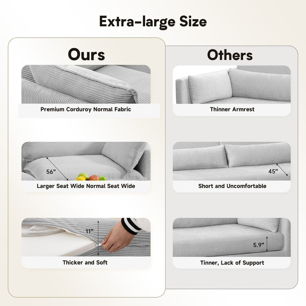 Canapé sectionnel en velours côtelé avec poufs amovibles et coussins ultra-doux pour salon et chambre