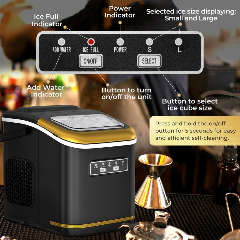 Machine à glaçons de comptoir avec pelle et panier à glaçons, 9 glaçons en 6 min, 12 kg/24 h, 2 tailles de glaçons, autonettoyante