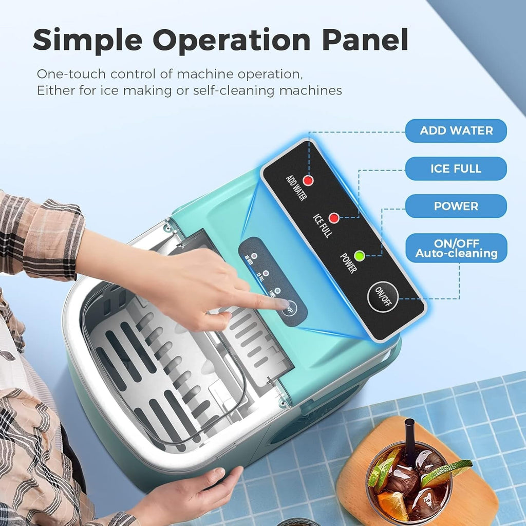 Machine à glaçons portable de comptoir avec autonettoyage, 9 glaçons en 6 minutes, livrée avec panier à glaçons et pelle à glaçons