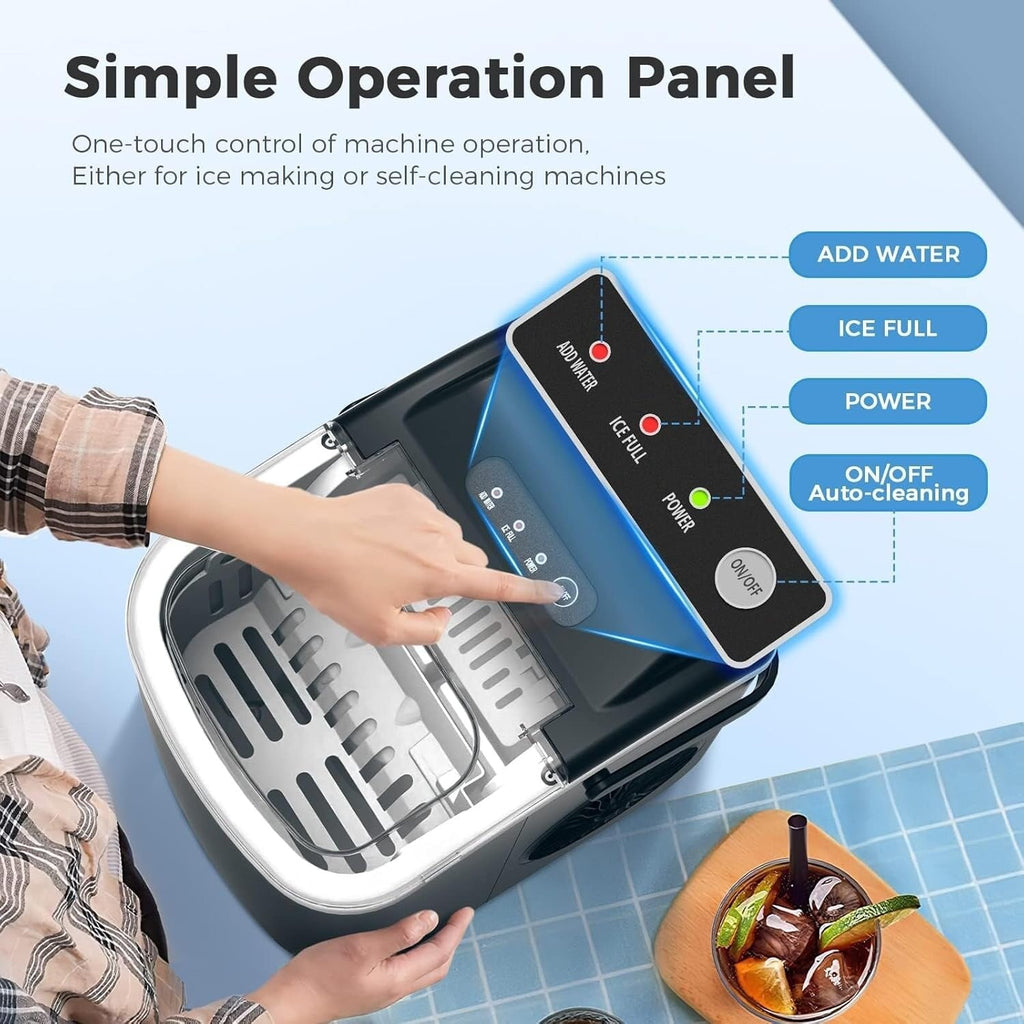 Machine à glaçons portable de comptoir avec autonettoyage, 9 glaçons en 6 minutes, livrée avec panier à glaçons et pelle à glaçons