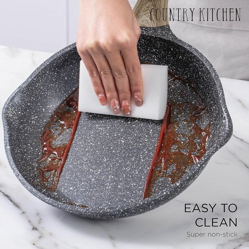 Batterie de cuisine antiadhésive en fonte d'aluminium Country Kitchen - Batterie de cuisine durable pour la cuisine quotidienne, 6 à 11 pièces