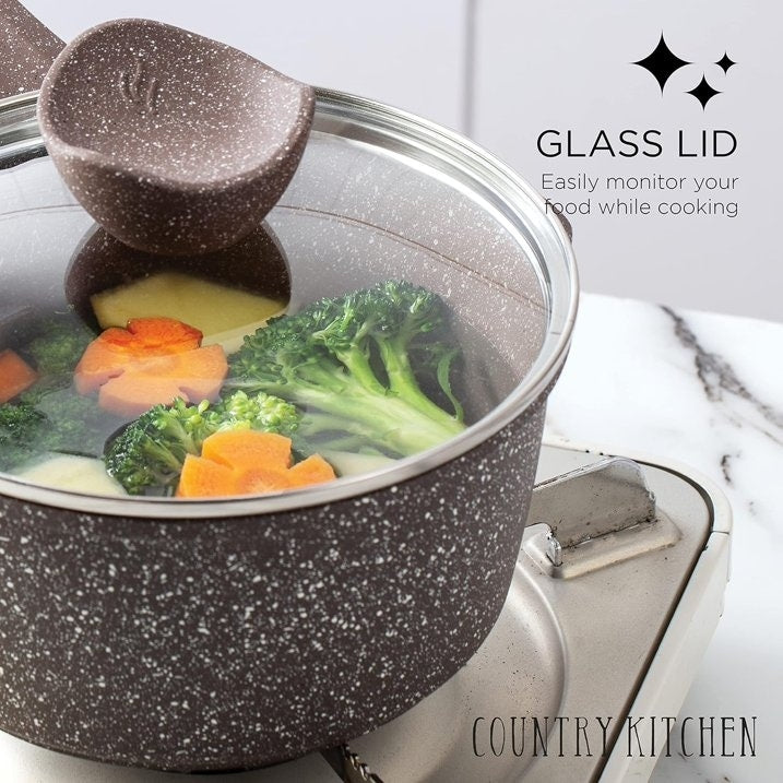 Batterie de cuisine antiadhésive en fonte d'aluminium Country Kitchen - Batterie de cuisine durable pour la cuisine quotidienne, 6 à 11 pièces