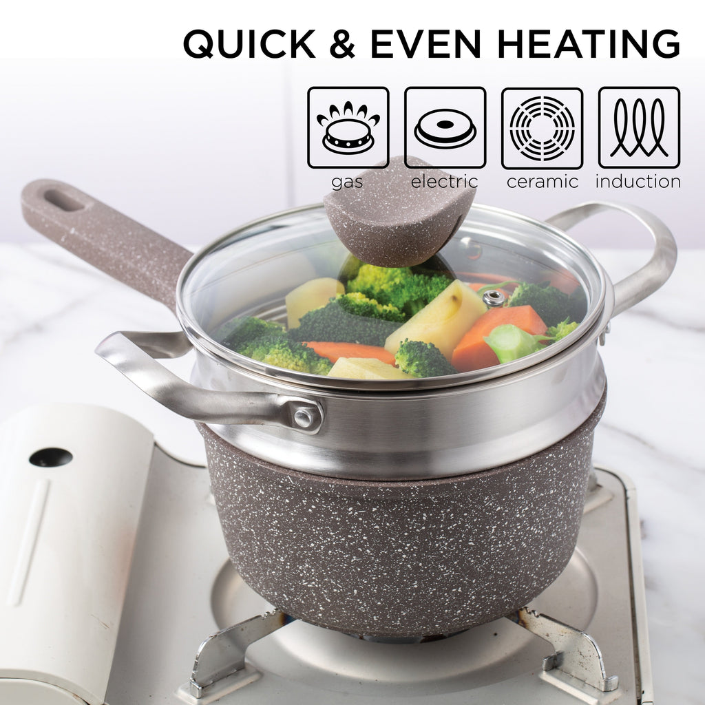 Batterie de cuisine antiadhésive en fonte d'aluminium Country Kitchen - Batterie de cuisine durable pour la cuisine quotidienne, 6 à 11 pièces