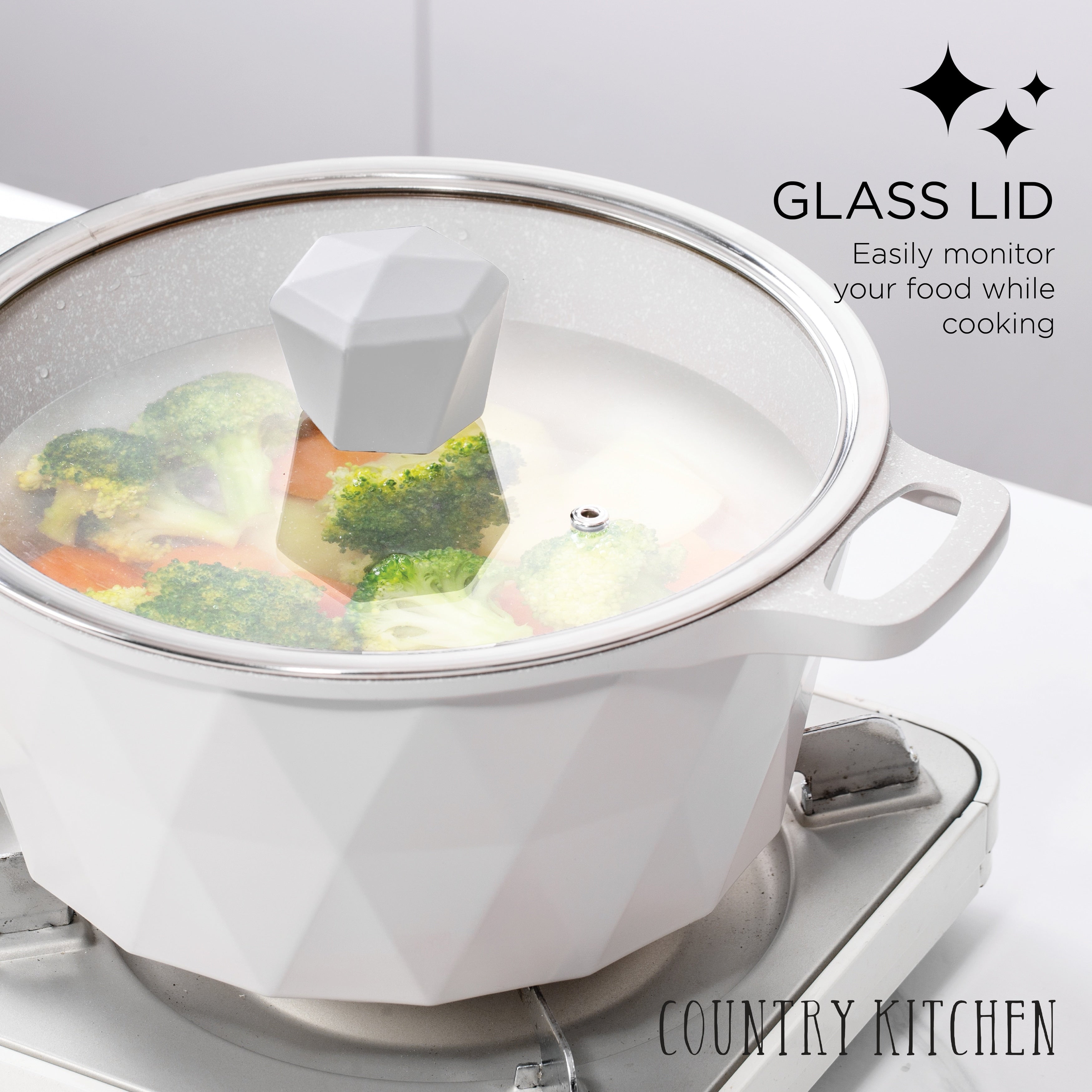 Batterie de cuisine antiadhésive en fonte d'aluminium Country Kitchen - Batterie de cuisine durable pour la cuisine quotidienne, 6 à 11 pièces