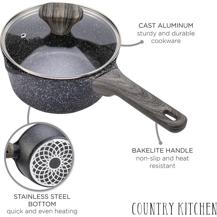 Batterie de cuisine antiadhésive en fonte d'aluminium Country Kitchen - Batterie de cuisine durable pour la cuisine quotidienne, 6 à 11 pièces