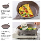 Batterie de cuisine antiadhésive en fonte d'aluminium Country Kitchen - Batterie de cuisine durable pour la cuisine quotidienne, 6 à 11 pièces