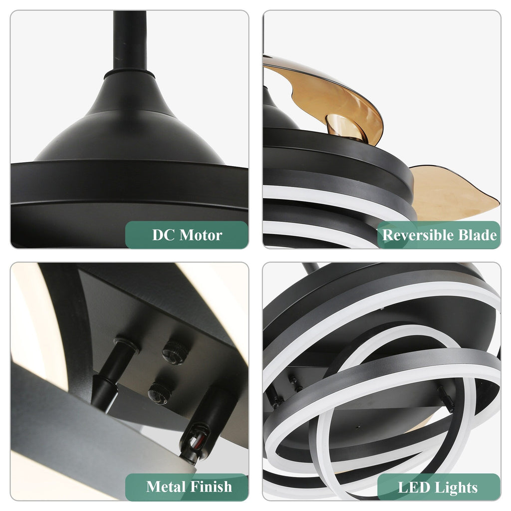 Ventilateur de plafond rétractable Cusp Barn 42 avec lumières et télécommande DIY Forme Fandelier Moderne Silencieux Moteur CC Plafonnier LED