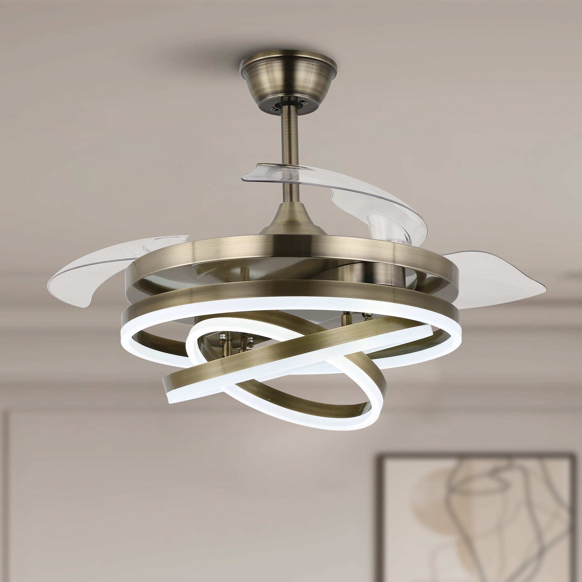 Ventilateur de plafond rétractable Cusp Barn 42 avec lumières et télécommande DIY Forme Fandelier Moderne Silencieux Moteur CC Plafonnier LED