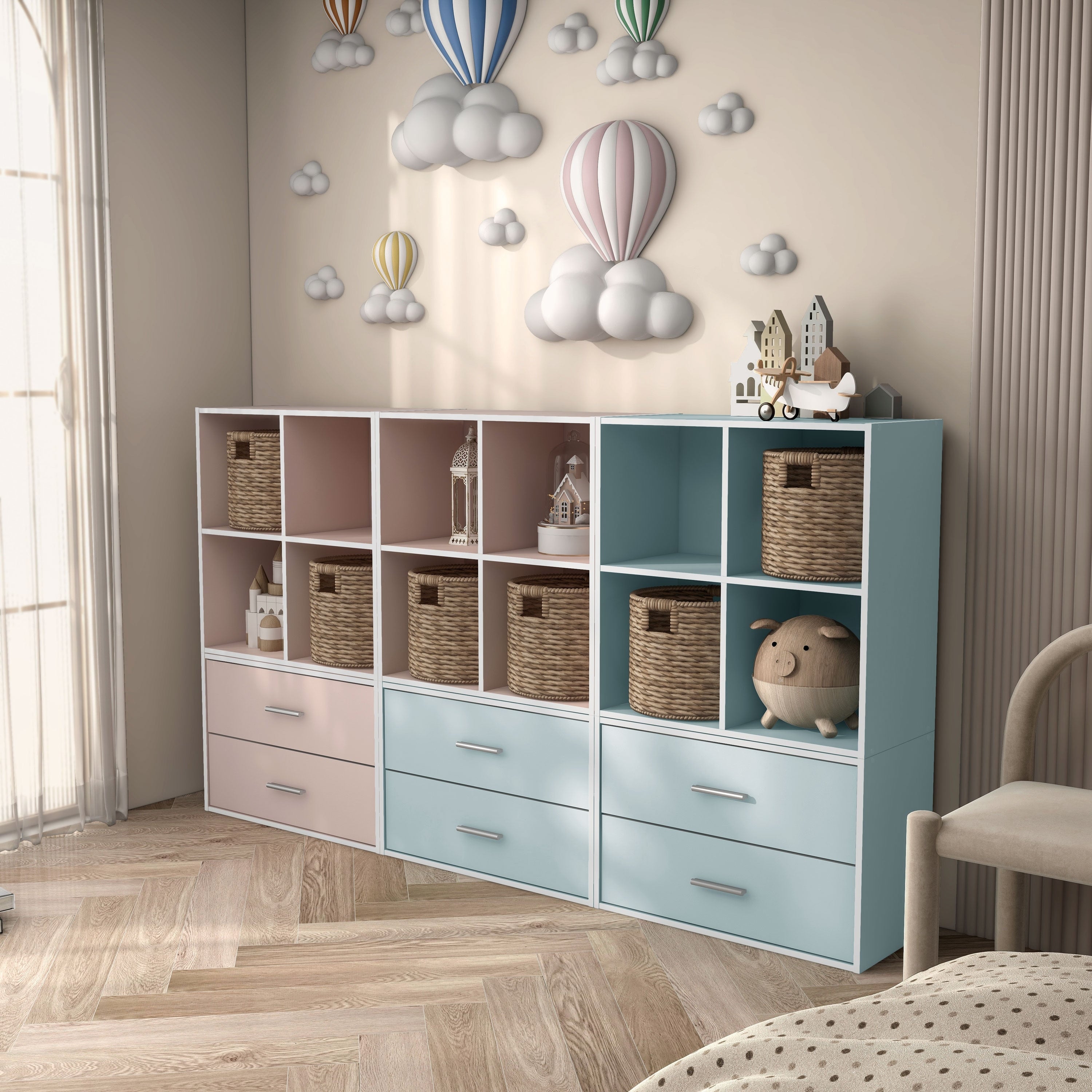 DH BASIC Organisateur de rangement empilable personnalisable en bois moderne - Étagères cubiques, armoire à tiroirs, bibliothèque avec portes par Denhour