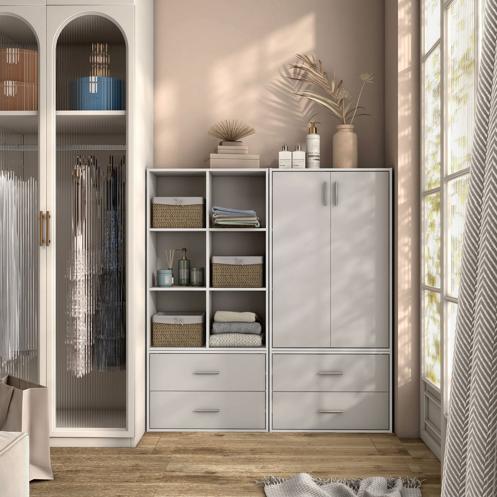 DH BASIC Organisateur de rangement empilable personnalisable en bois moderne - Étagères cubiques, armoire à tiroirs, bibliothèque avec portes par Denhour