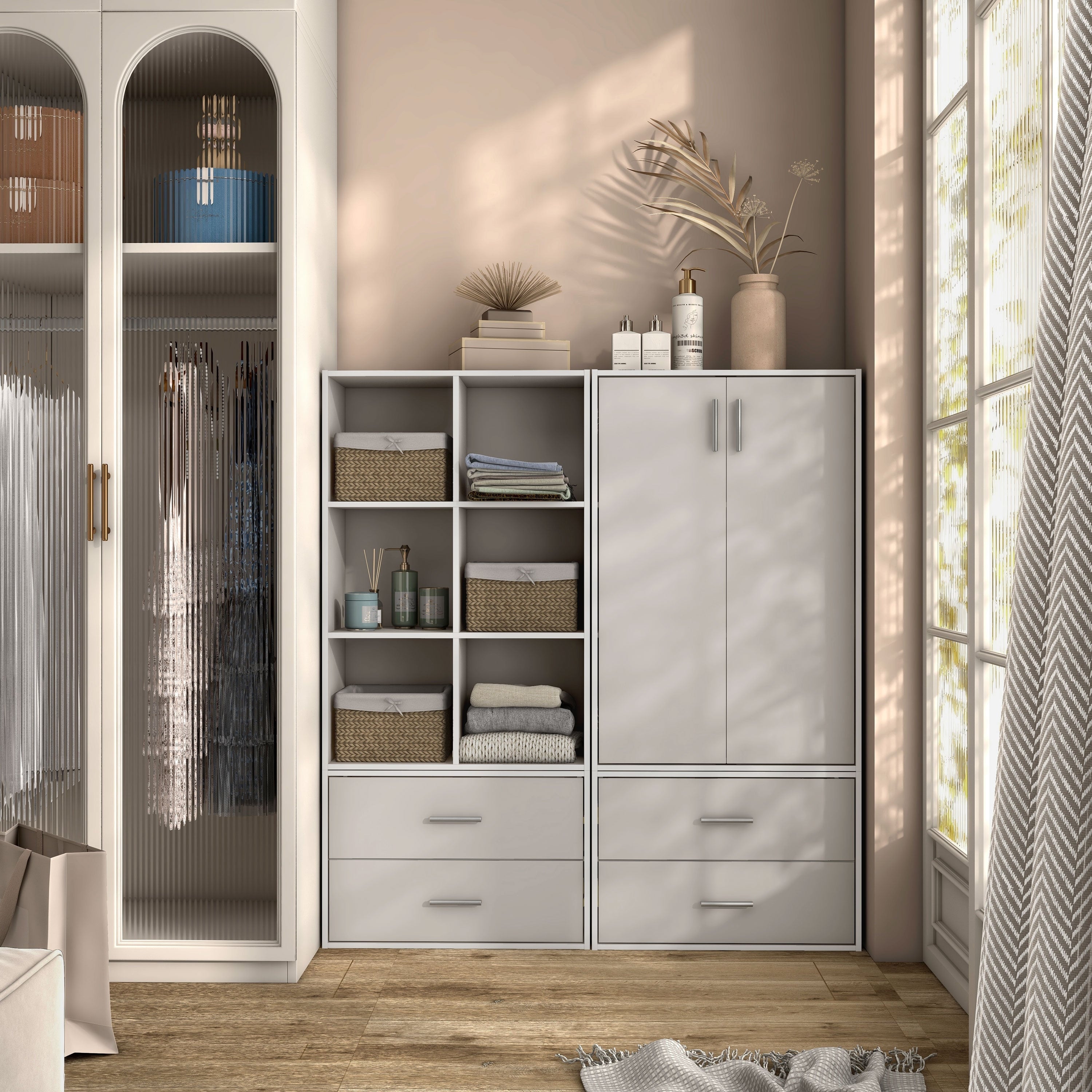 DH BASIC Organisateur de rangement empilable personnalisable en bois moderne - Étagères cubiques, armoire à tiroirs, bibliothèque avec portes par Denhour