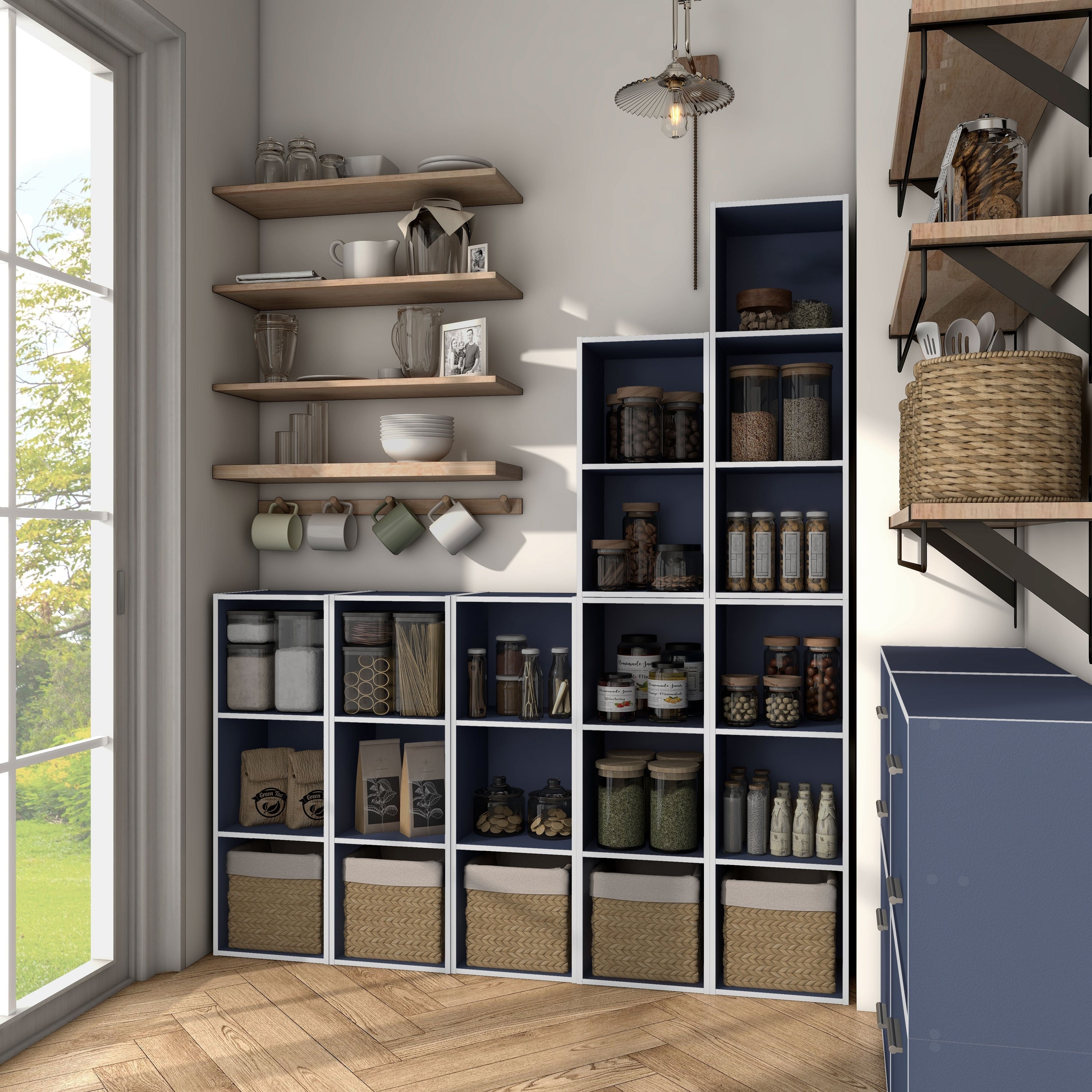 DH BASIC Organisateur de rangement empilable personnalisable en bois moderne - Étagères cubiques, armoire à tiroirs, bibliothèque avec portes par Denhour