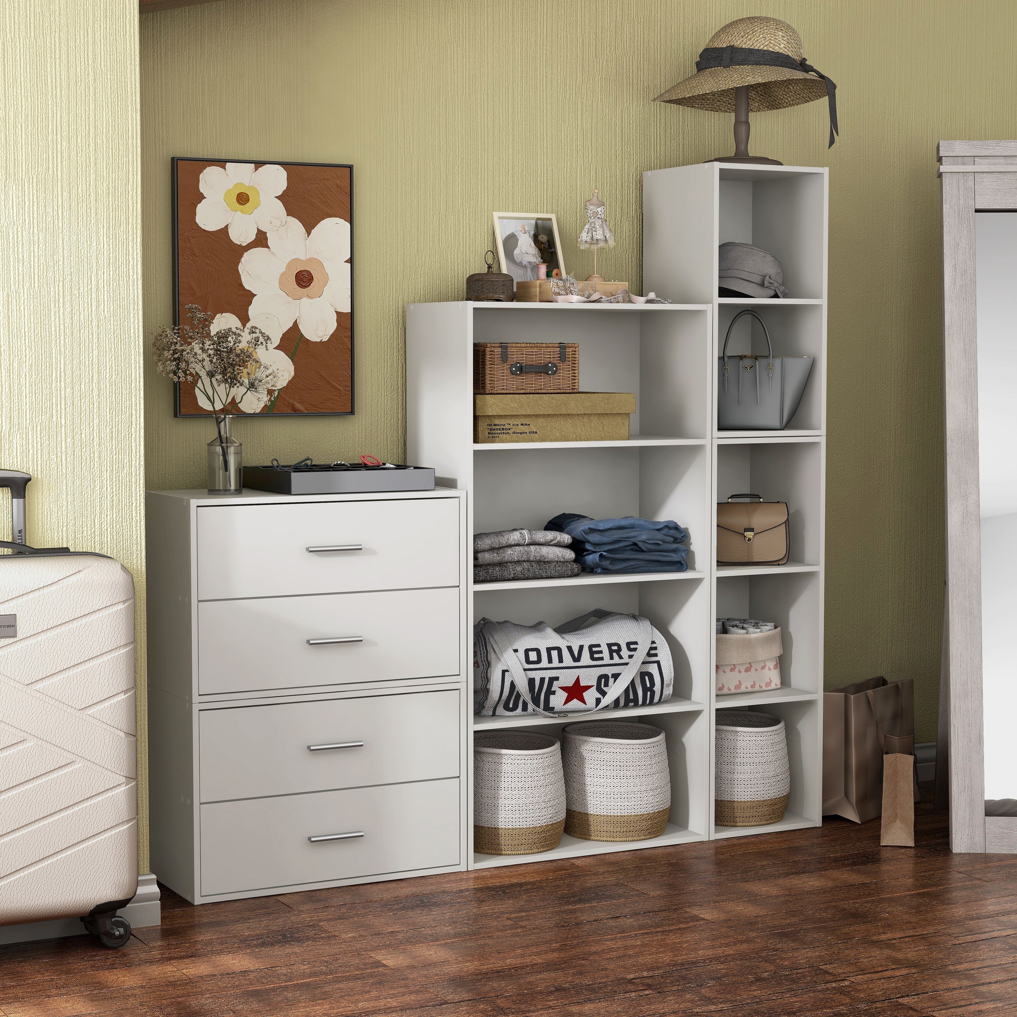 DH BASIC Organisateur de rangement empilable personnalisable en bois moderne - Étagères cubiques, armoire à tiroirs, bibliothèque avec portes par Denhour