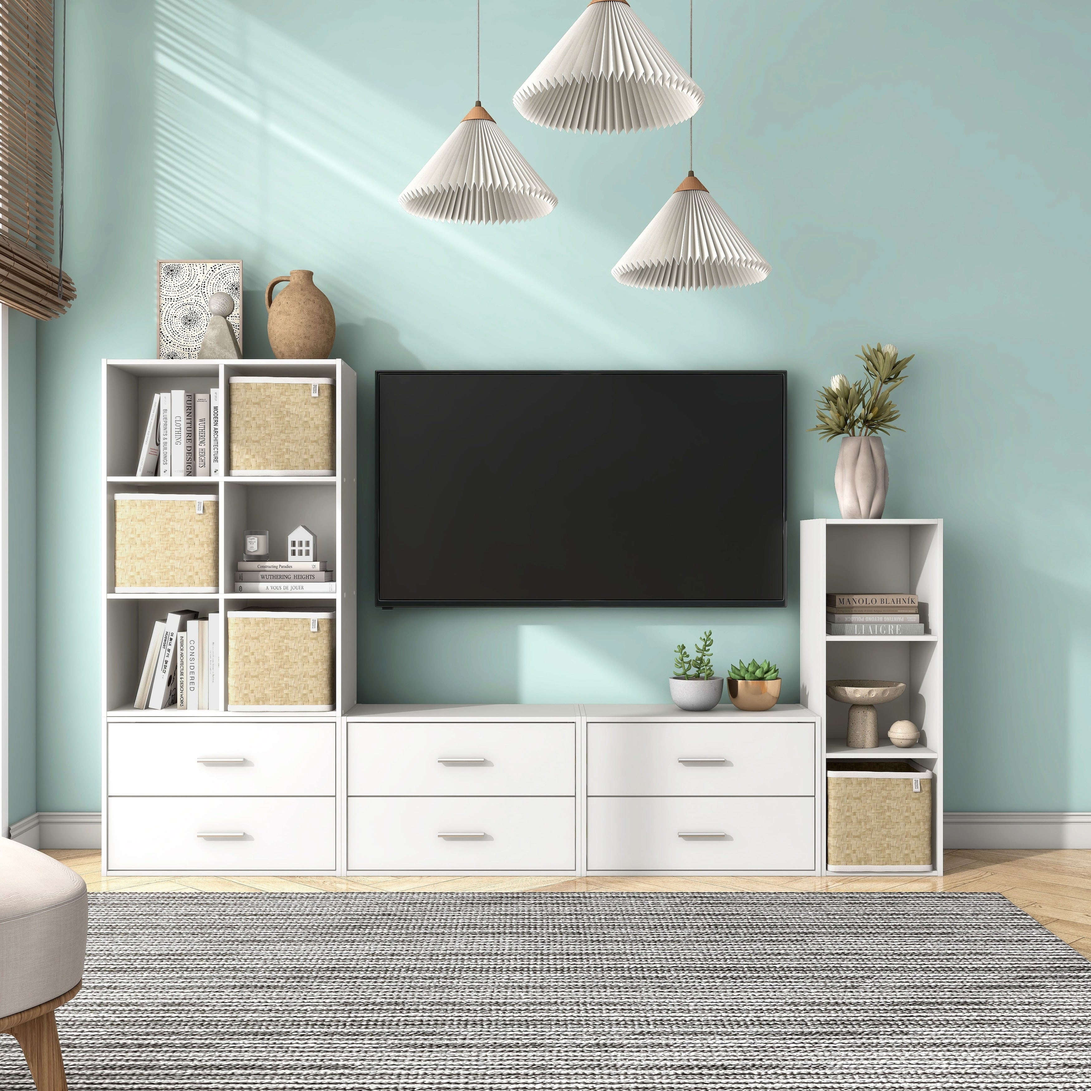 DH BASIC Organisateur de rangement empilable personnalisable en bois moderne - Étagères cubiques, armoire à tiroirs, bibliothèque avec portes par Denhour